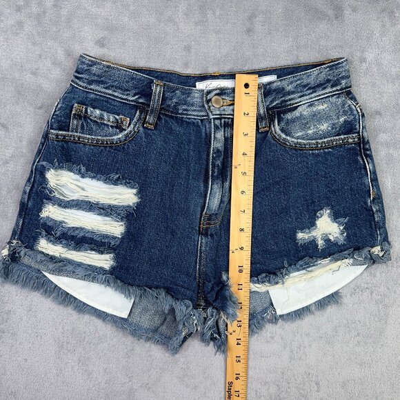 Kancan Ultra High Rise Shorts Womens S Raw Hem Distressed Shortie Cut Off Denim - Picture 10 of 10